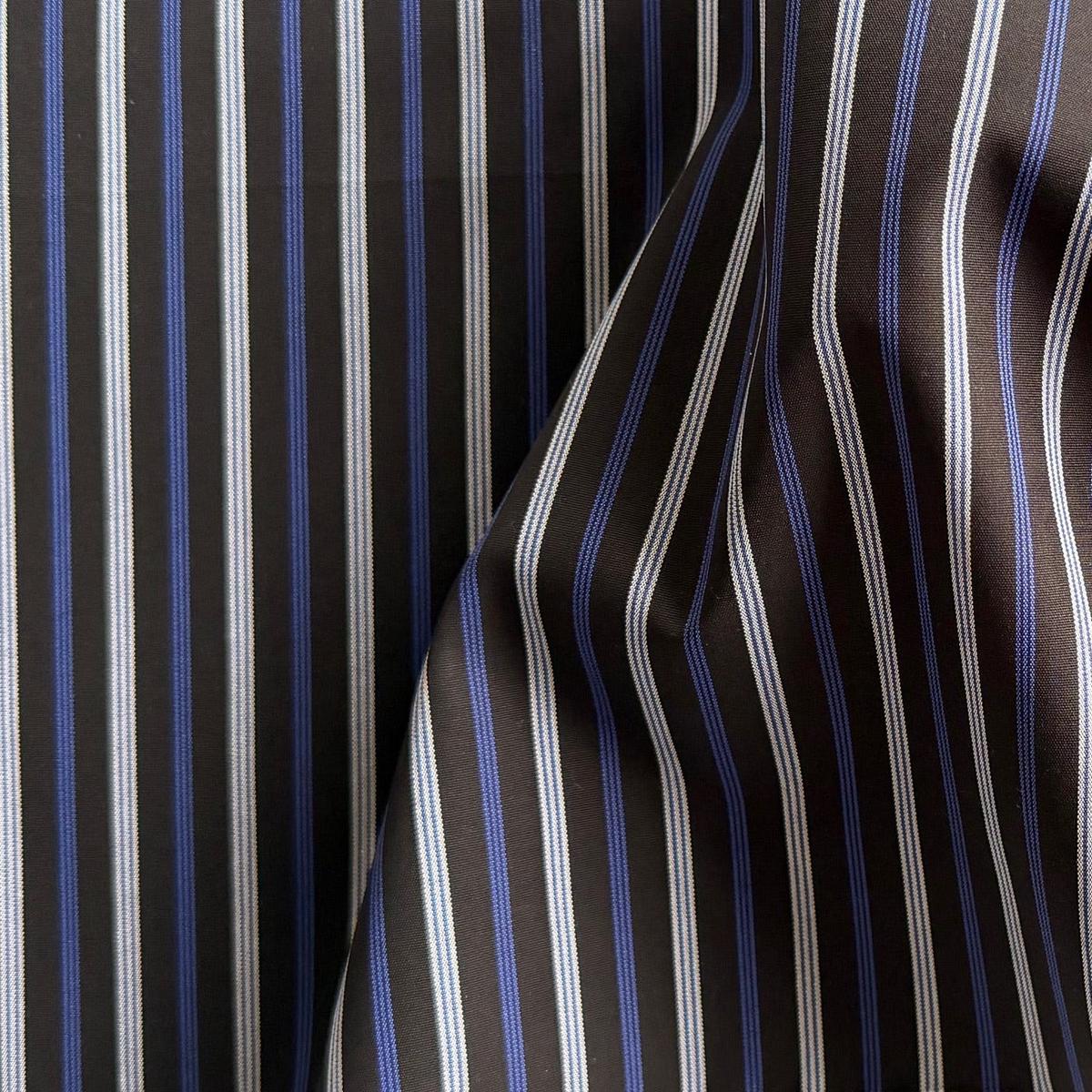 Royal Blue & White Stripes on Black Crisp Cotton Poplin Shirting (Made in Japan)