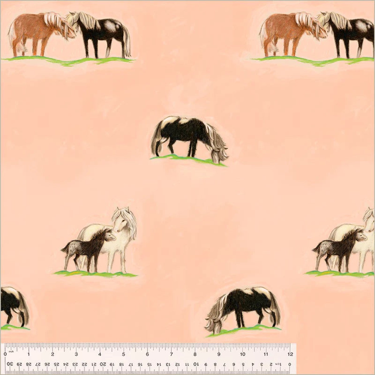 COTTON - Heather Ross - CANVAS By Hand - Ponies Peach CANVAS