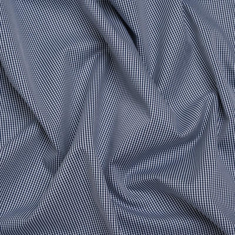 Cotton Shirting - Midnight Blue and White Tiny Checks - Deadstock