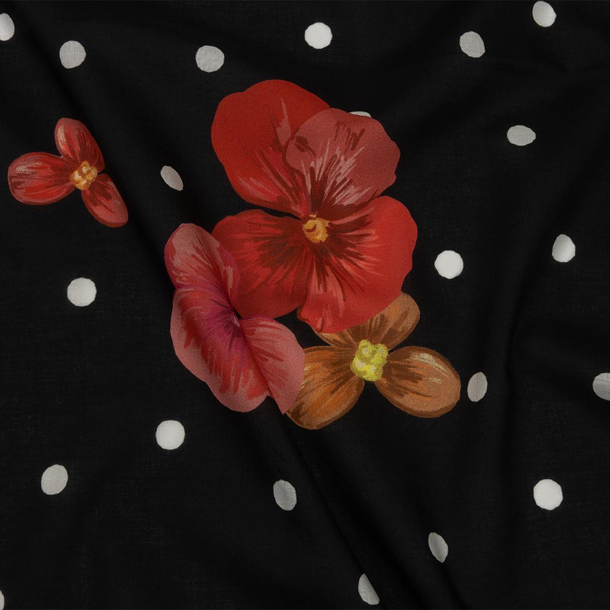 Cotton Voile - Black Floral and Polka Dots - Treasures Renewed Print - Mood Exclusive Rockland Collection