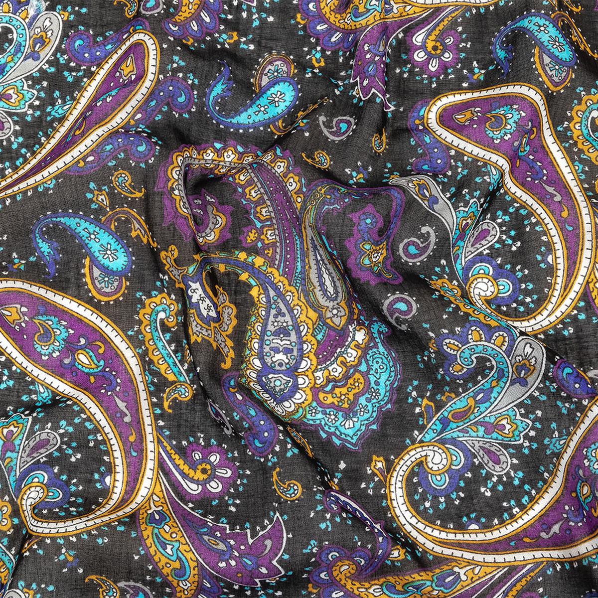 Gauzy Cotton Voile - Black, Spiced Plum and Turquoise Paisley - Deadstock