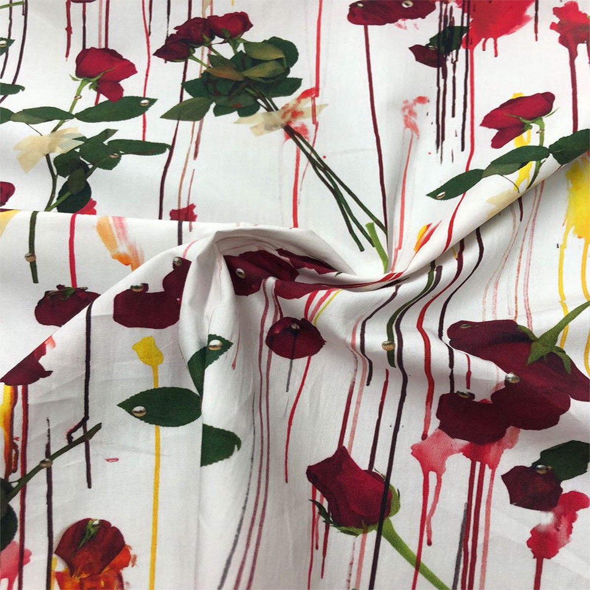 Italian 'Erotico' Floral Drip Printed Cotton Poplin - White/Red