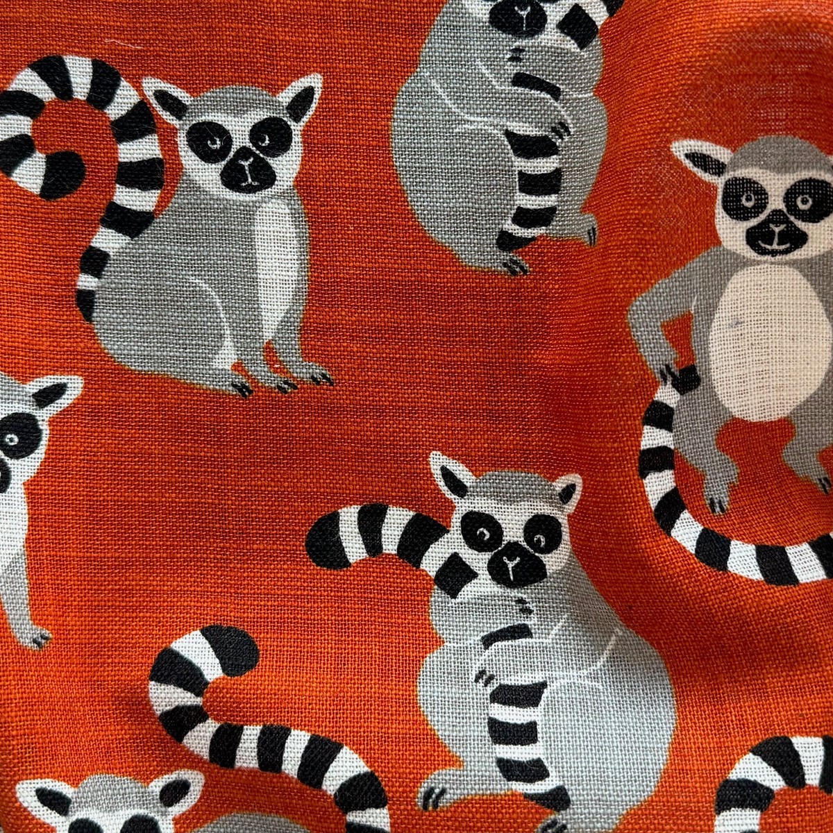 Playful Lemurs on Vermilion Light-Weight Cotton & Linen Canvas (Made in Japan)