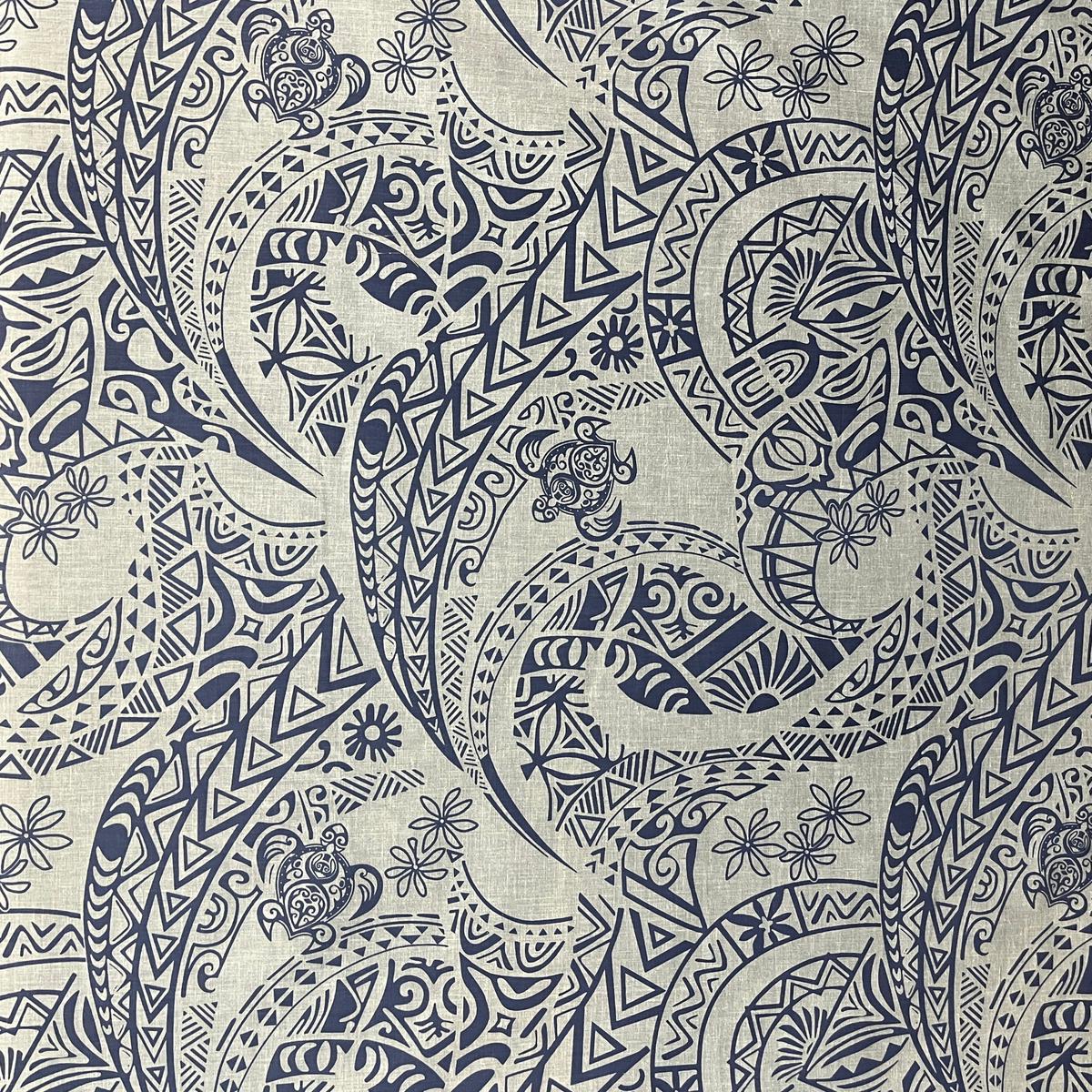 Tribal Tattoo W/Turtles Chambray Fabric - Denim Look, 58/60" Width (1 Yard)
