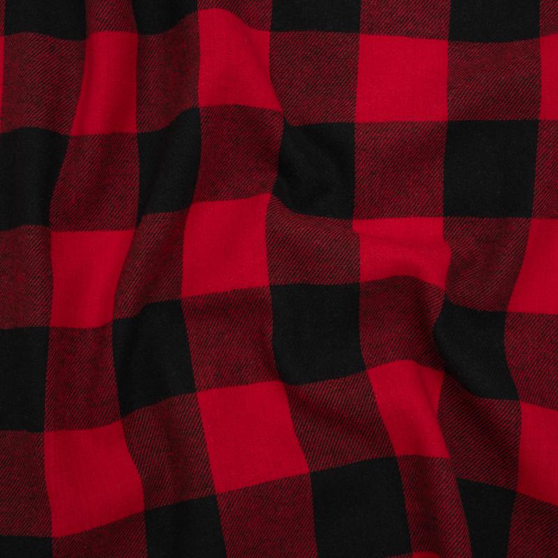 Yarn-Dyed Lightweight Cotton Twill Flannel - Red and Black Buffalo Check - Deadstock