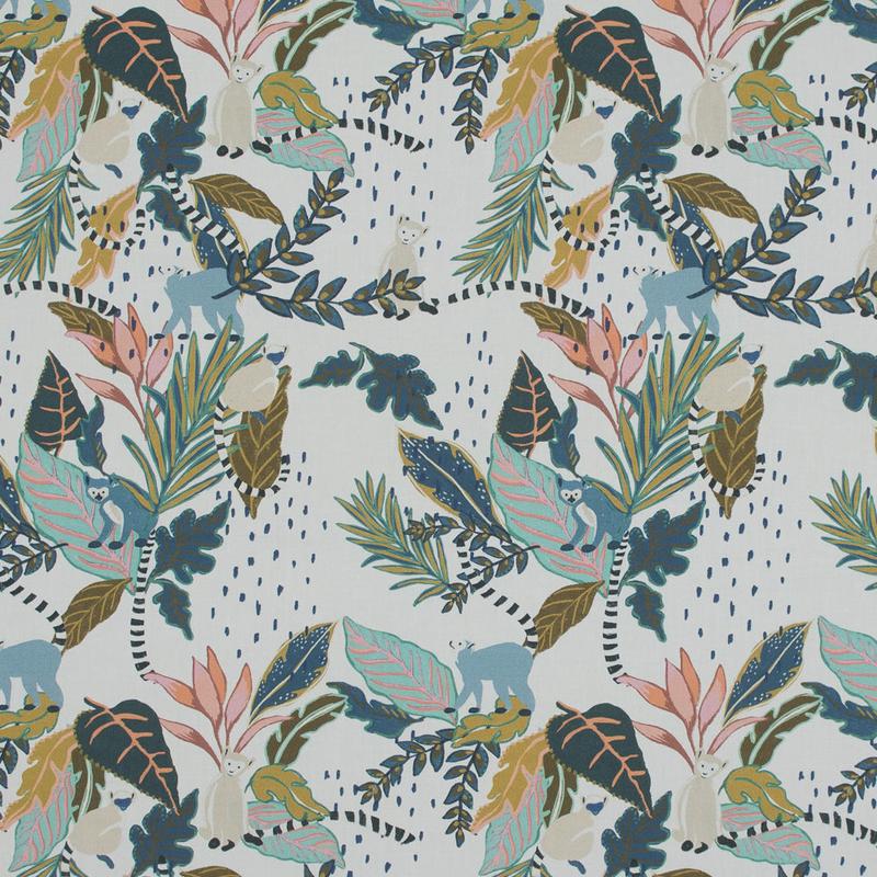 Cotton Poplin - White Monkeys and Leaves - Isola Avventura Print - Mood Exclusive Avenable Collection