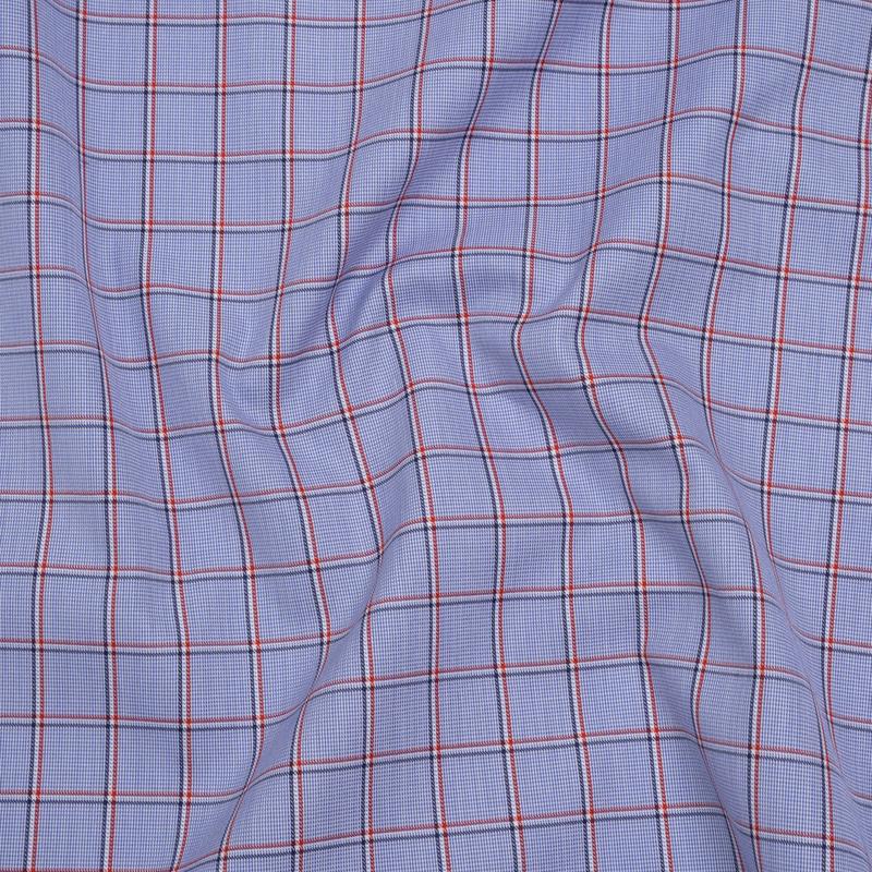 Cotton Shirting - Blue, Red and White Windowpane Checks - Deadstock