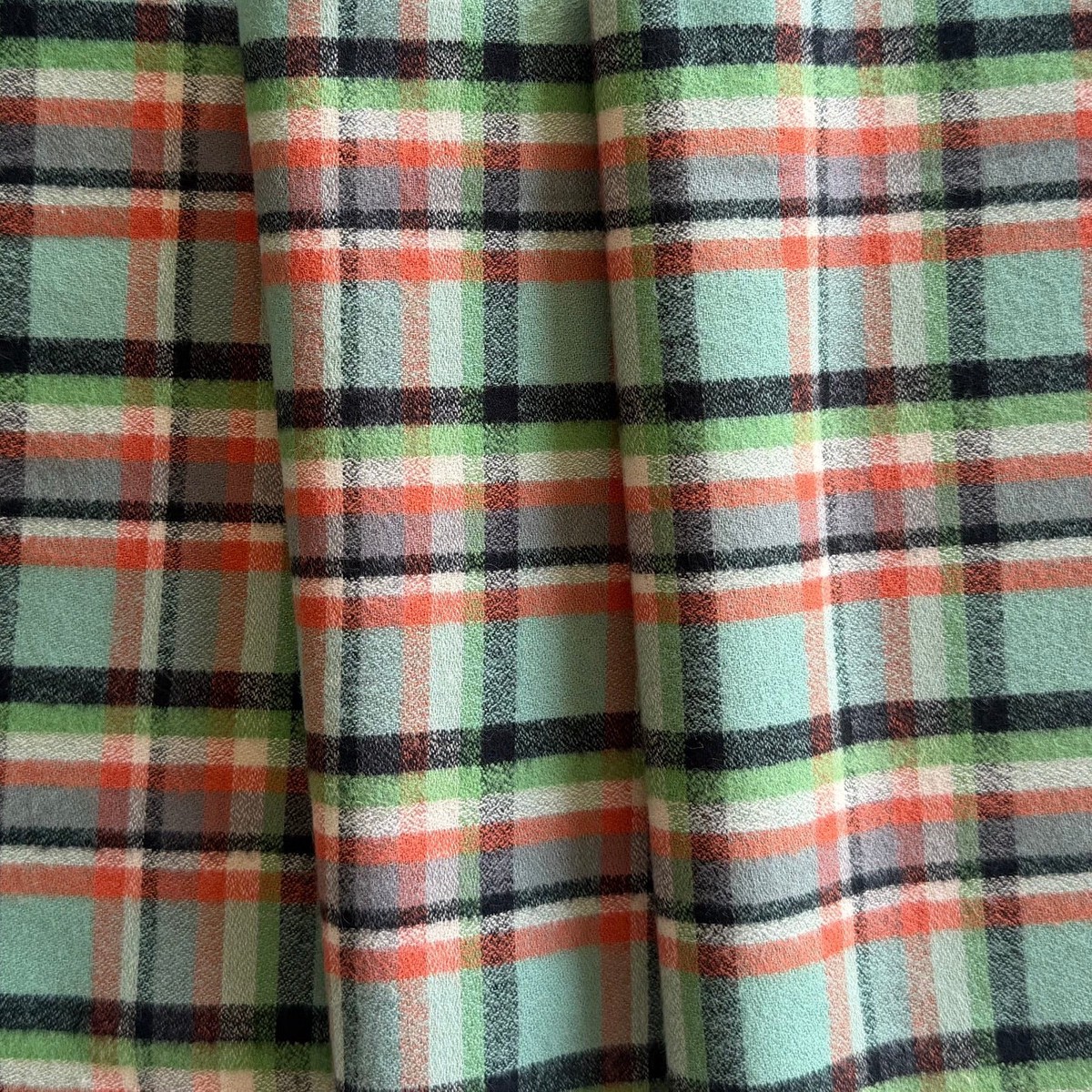 Cozy Sea Glass & Burnt Orange Plaid Cotton Flannel (Made in Italy)