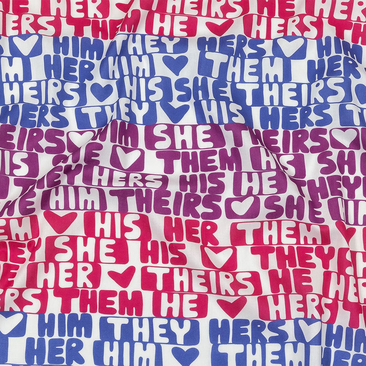 Mercerized Organic Egyptian Cotton Voile - Hot Pink Blue and Purple Pronoun Stripes - More Than Words Print - Mood Exclusive Pride Collection