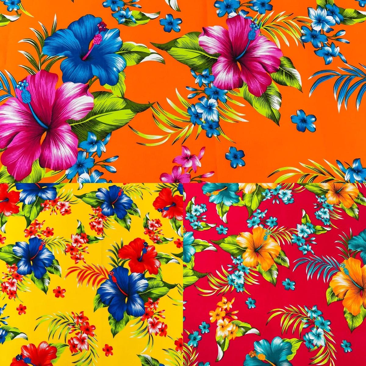 Multi Color Hawaiian Hibiscus 100 Percent Cotton Fabric - Multi Color Floral Print, 45" Width (1 Yard)