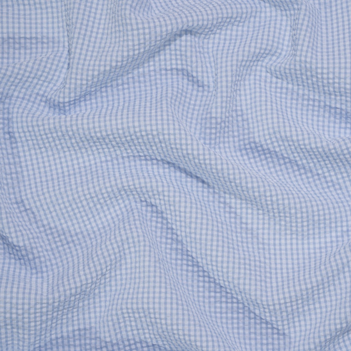 Polyester and Cotton Seersucker - Blue and White Checks - Wylie Collection