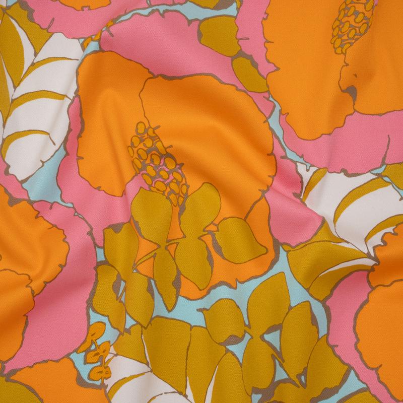Stretch Cotton Broken Twill Print by Trina Turk - Pink, Orange and Sky Blue Floral - Designer Deadstock