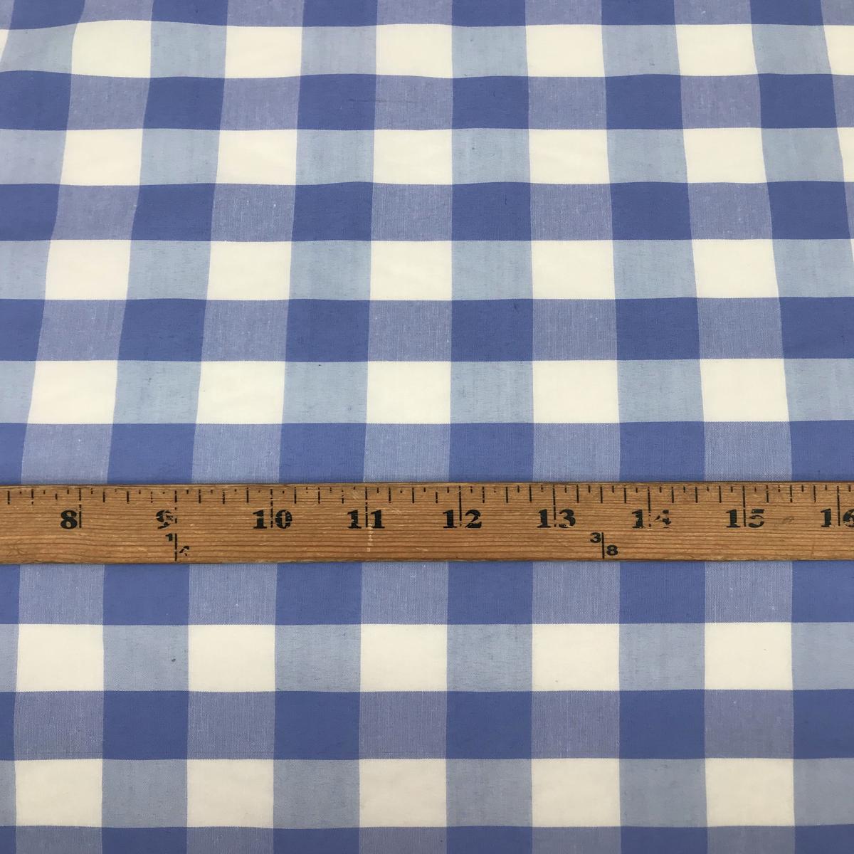 1" Coppen Blue Gingham Checkered Poly Cotton Fabric - Blue Gingham Checkered, 58/59" Width (1 Yard)