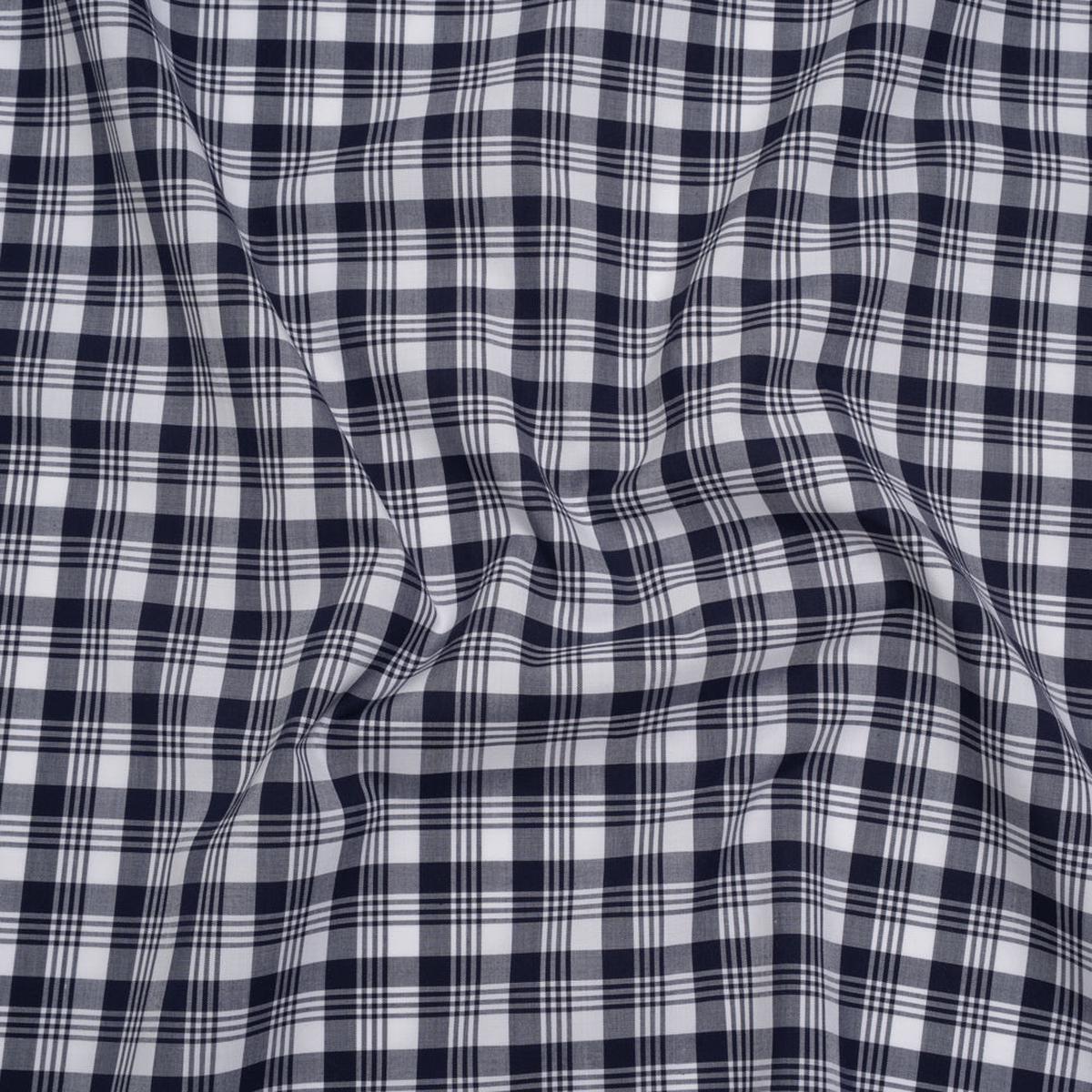 Cotton Shirting - Navy Blue and White Classic Plaid - Deadstock