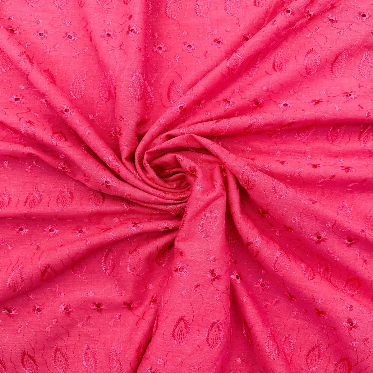 Hot Pink Medium Eyelet Polyester Cotton Fabric - Hot Pink, Solid, 41"- 42" Wide