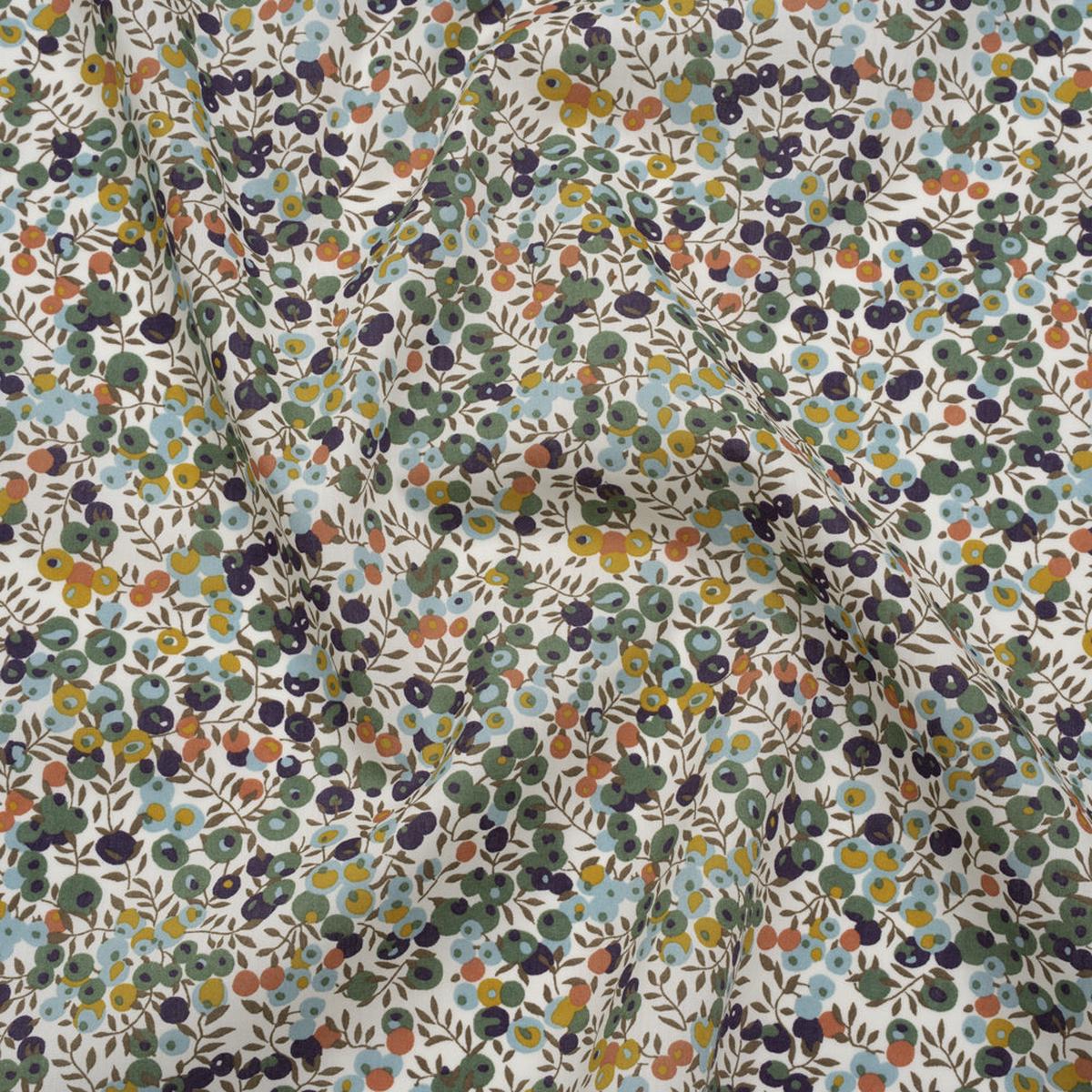 Liberty Fabrics Tana Lawn - Wiltshire Green - Olive, Sky Blue and Brown Leaves and Berries