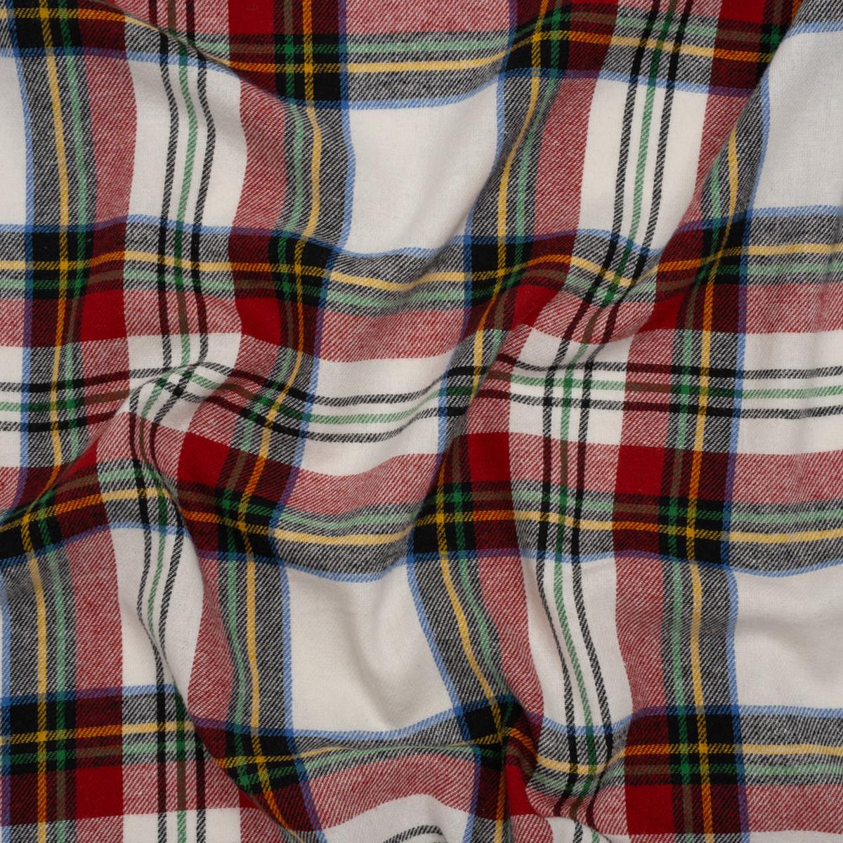 Yarn-Dyed Cotton Twill Flannel - White, Red and Green Plaid