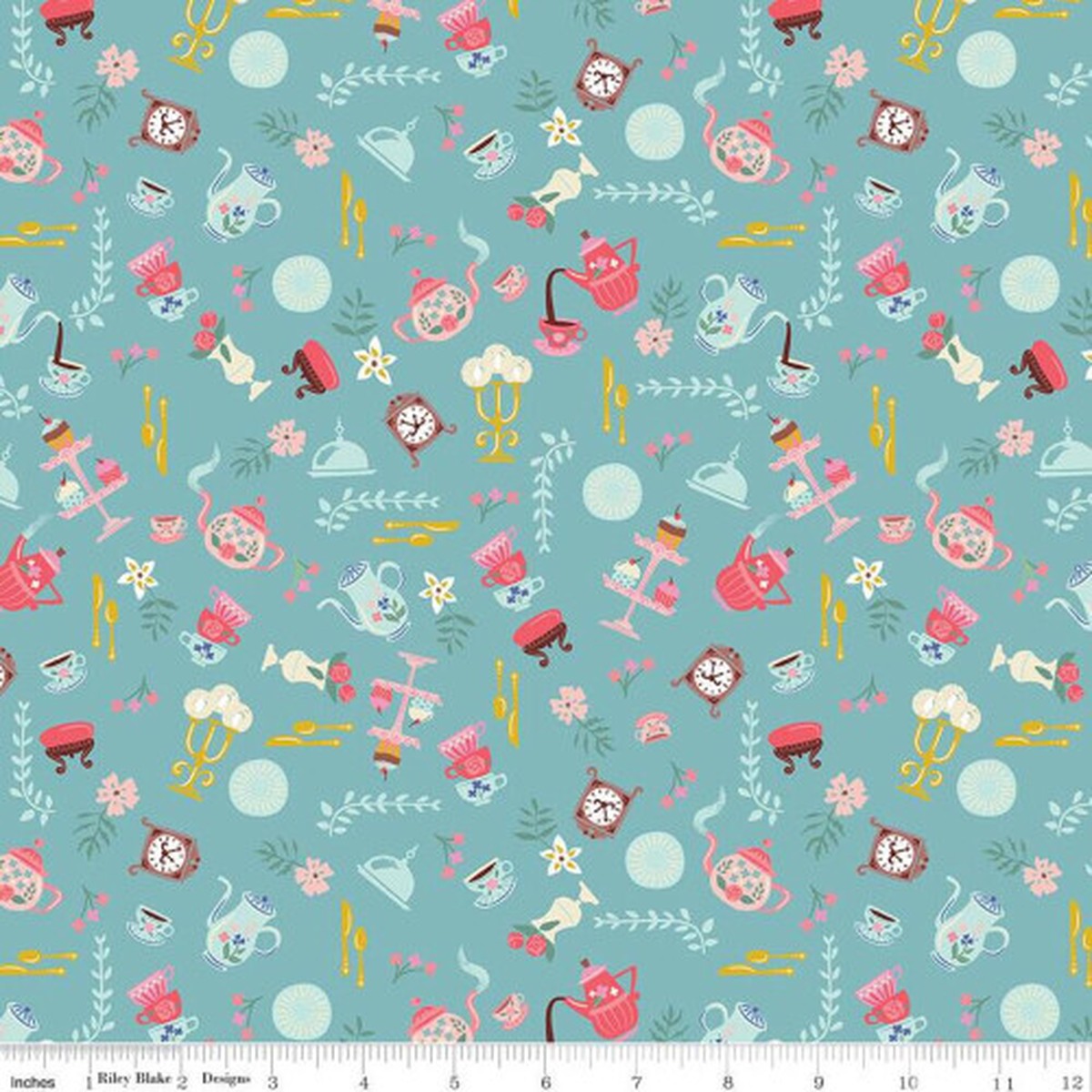 Blue Beauty and the Beast Objects Riley Blake cotton fabric QTR YD