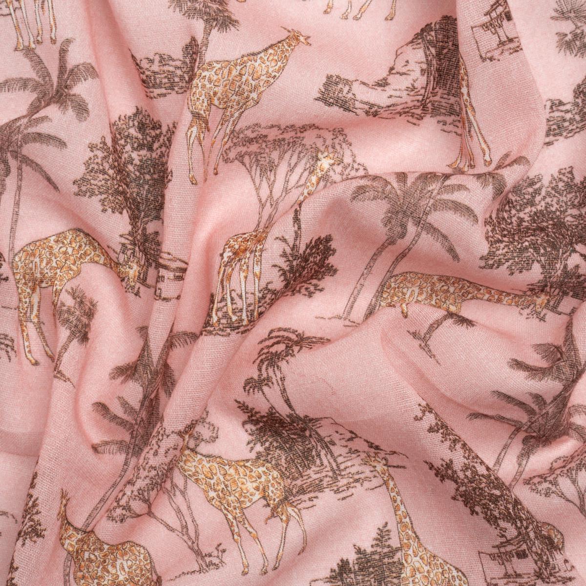 Cotton Gauze - Pink Giraffes and Palm Trees - Mood Exclusive Nairobi Neighbors Print