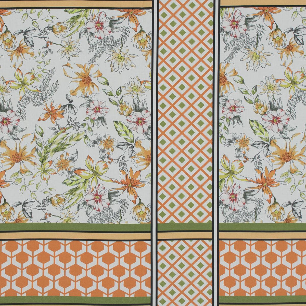 Cotton Poplin - Green and Orange Floral Squares and Geometrics - Italian Wedding Print - Mood Exclusive Avenable Collection