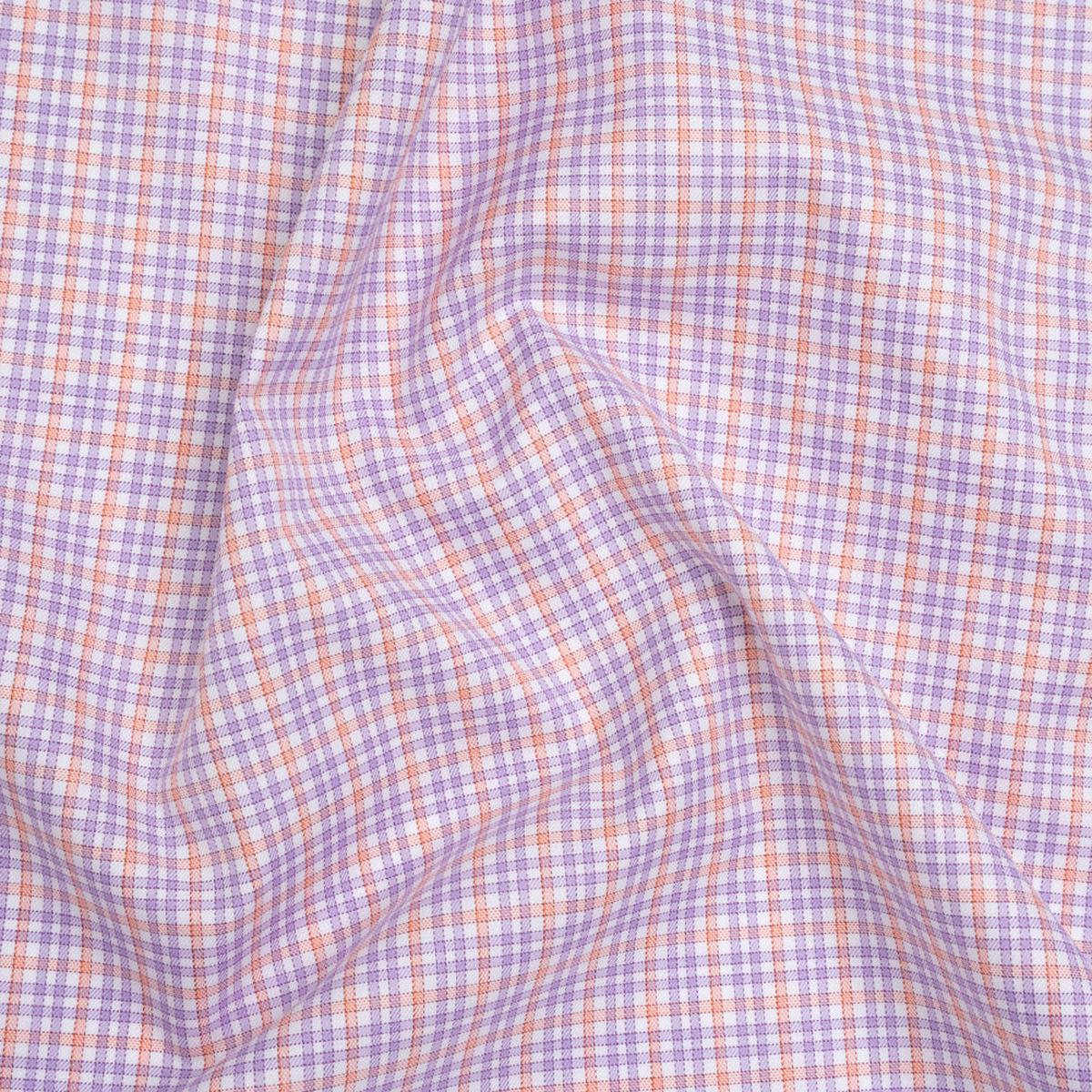 Cotton Twill Shirting - Light Purple, Peachy Orange and White Checks - Designer Deadstock