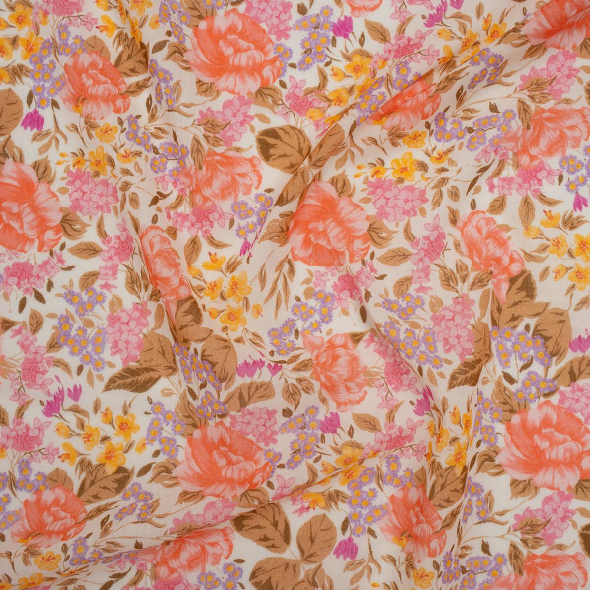 Crinkled Cotton Gauzy Woven - White, Pink and Lavender Floral - Mood Exclusive Romantic Reverie Print