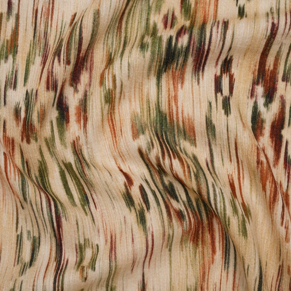 Slubbed Gauzy Cotton Woven - Beige Burgundy and Green Abstract Painterly Ikat - Mood Exclusive Striate Shot Print