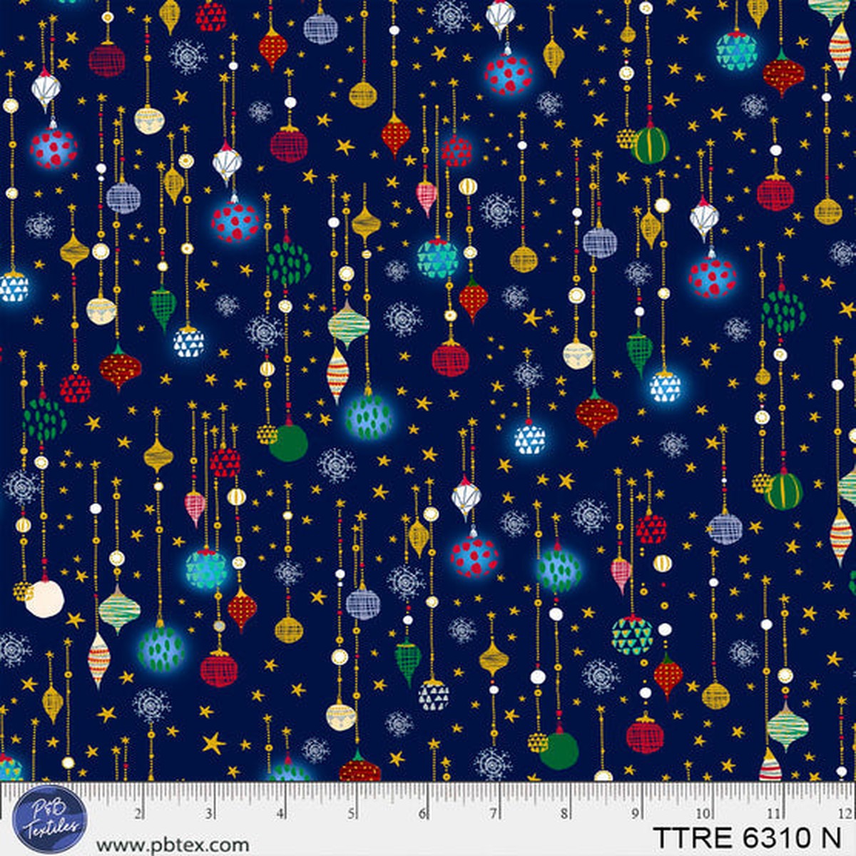Turnowsky Treasures Ditzy Glowing Ornaments Navy 44"/45" Cotton Fabric Per Yard