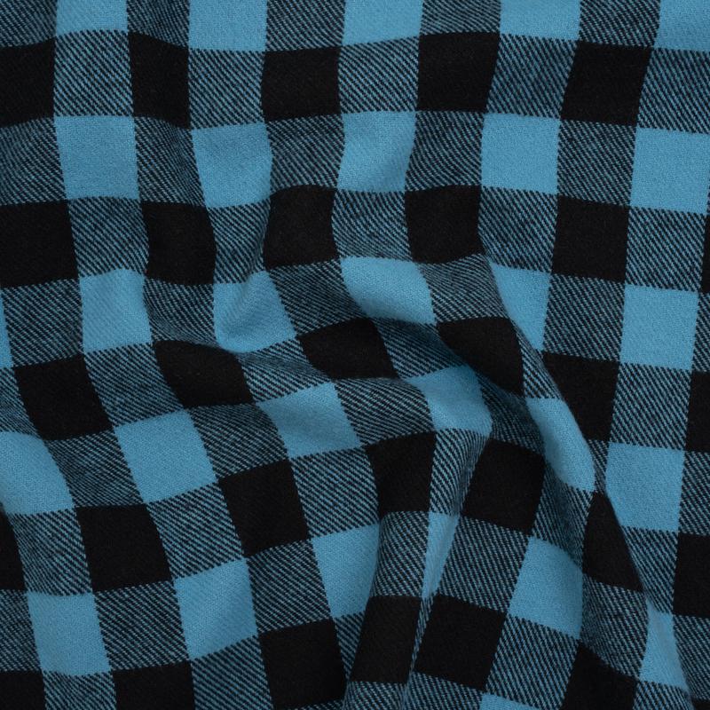 Yarn-Dyed Cotton Twill Flannel - Small Sky Blue and Black Buffalo Check - Deadstock