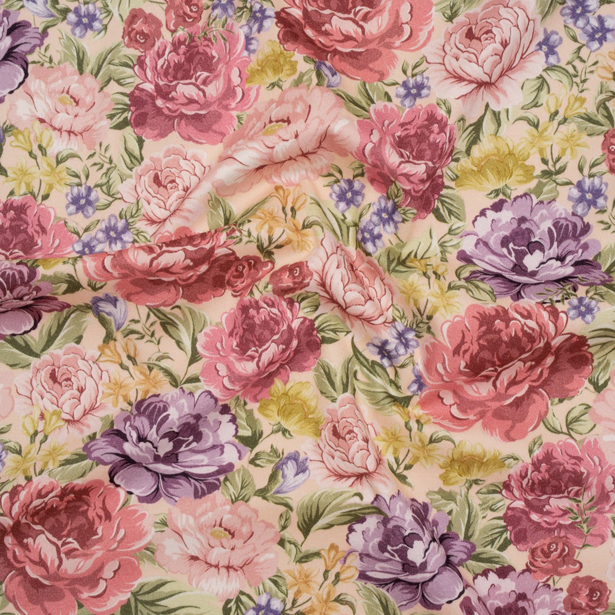 Brushed Cotton Woven - Pale Pink Purple and Rose Red Blooming Flowers - Mood Exclusive Tender Bloom Print
