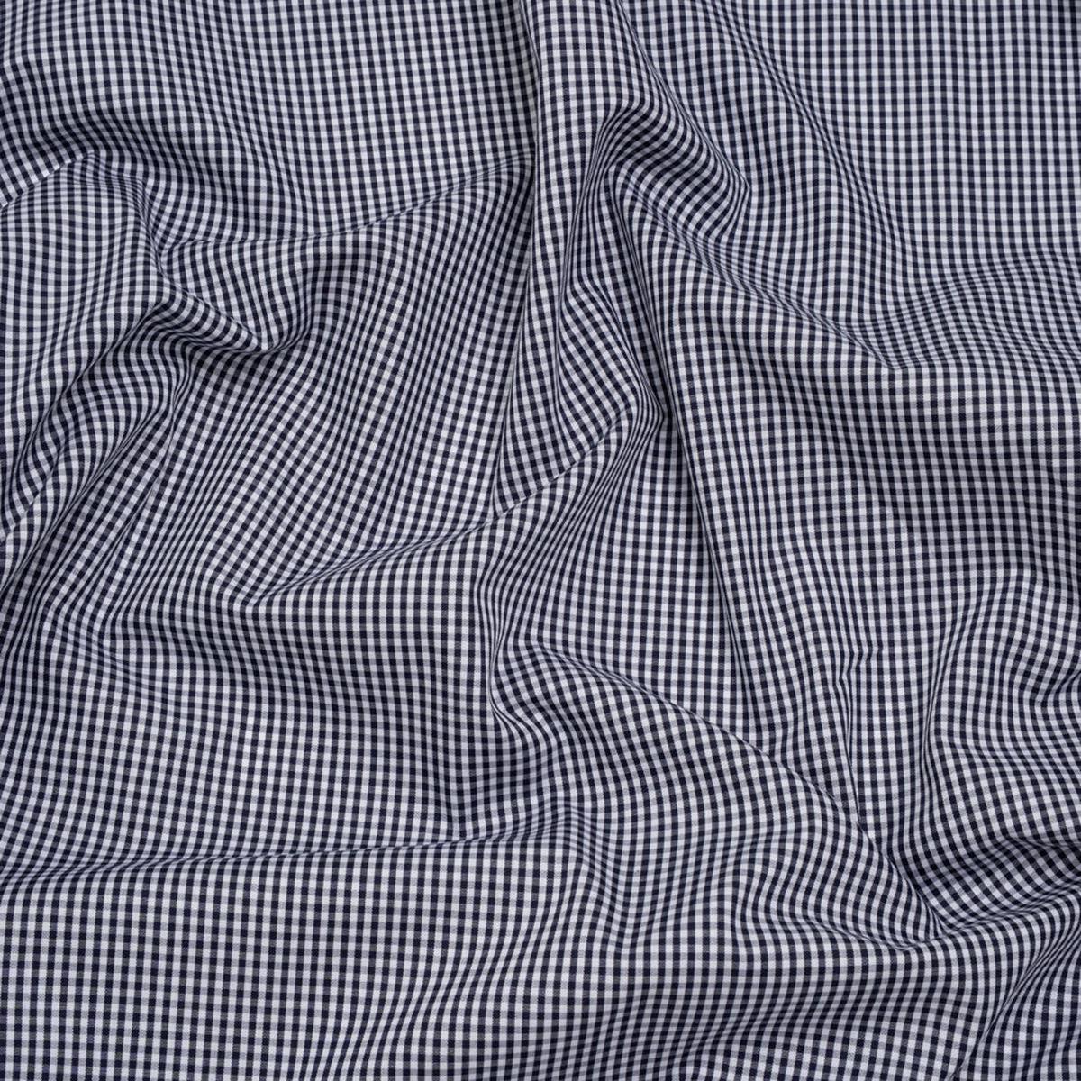 Cotton Gingham Shirting - Navy and White Tiny Checks - Deadstock
