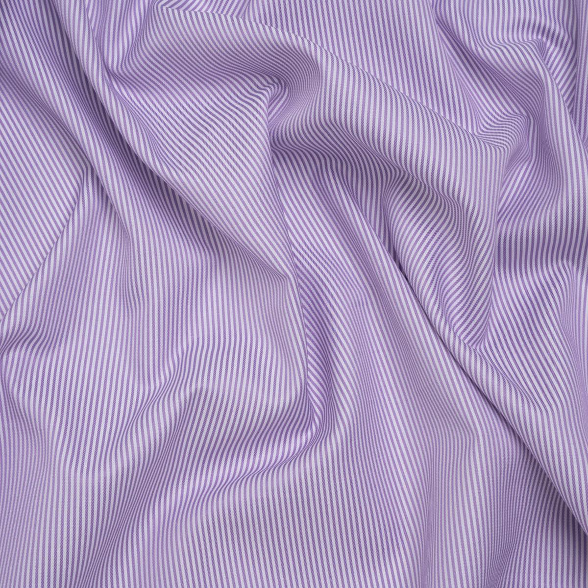 Cotton Herringbone Twill Shirting - Lavender and White Stripes - Deadstock
