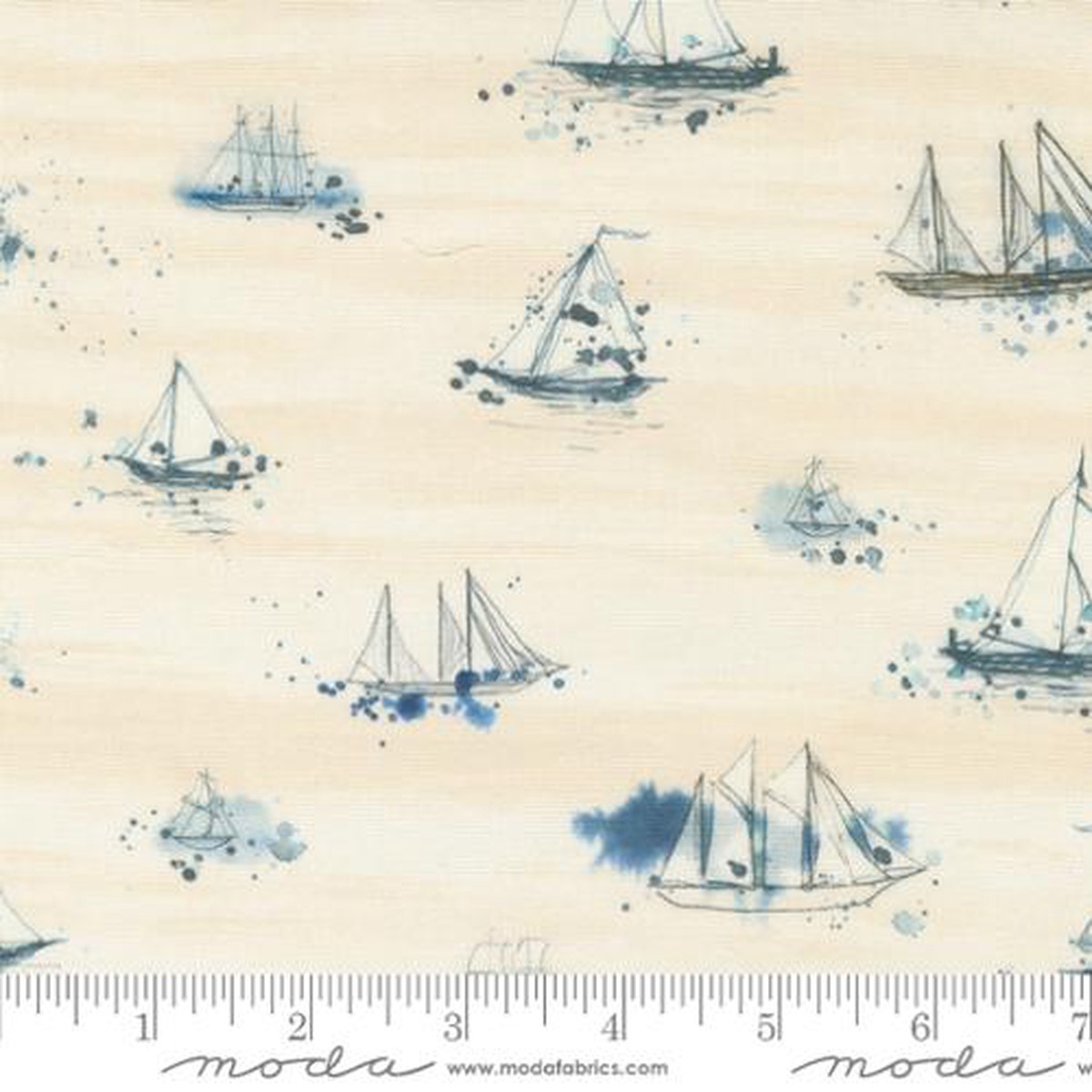 Longshore Marines Boats Flag Natural Janet Clare Moda 100% Cotton Fabric 1/2