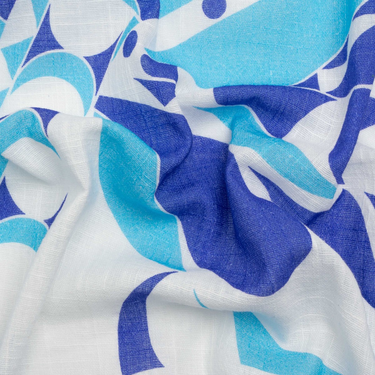 Slubbed Gauzy Cotton Woven Print - Blue and White Abstract - Mood Exclusive Circus of Clouds