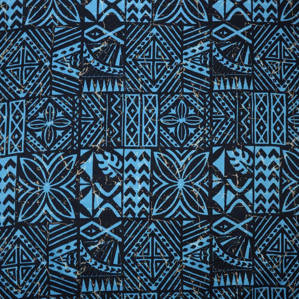 Traditional Polynesian Tapa Light Barkcloth Fabric - Navy And Blue, 45" Width (1 Yard)