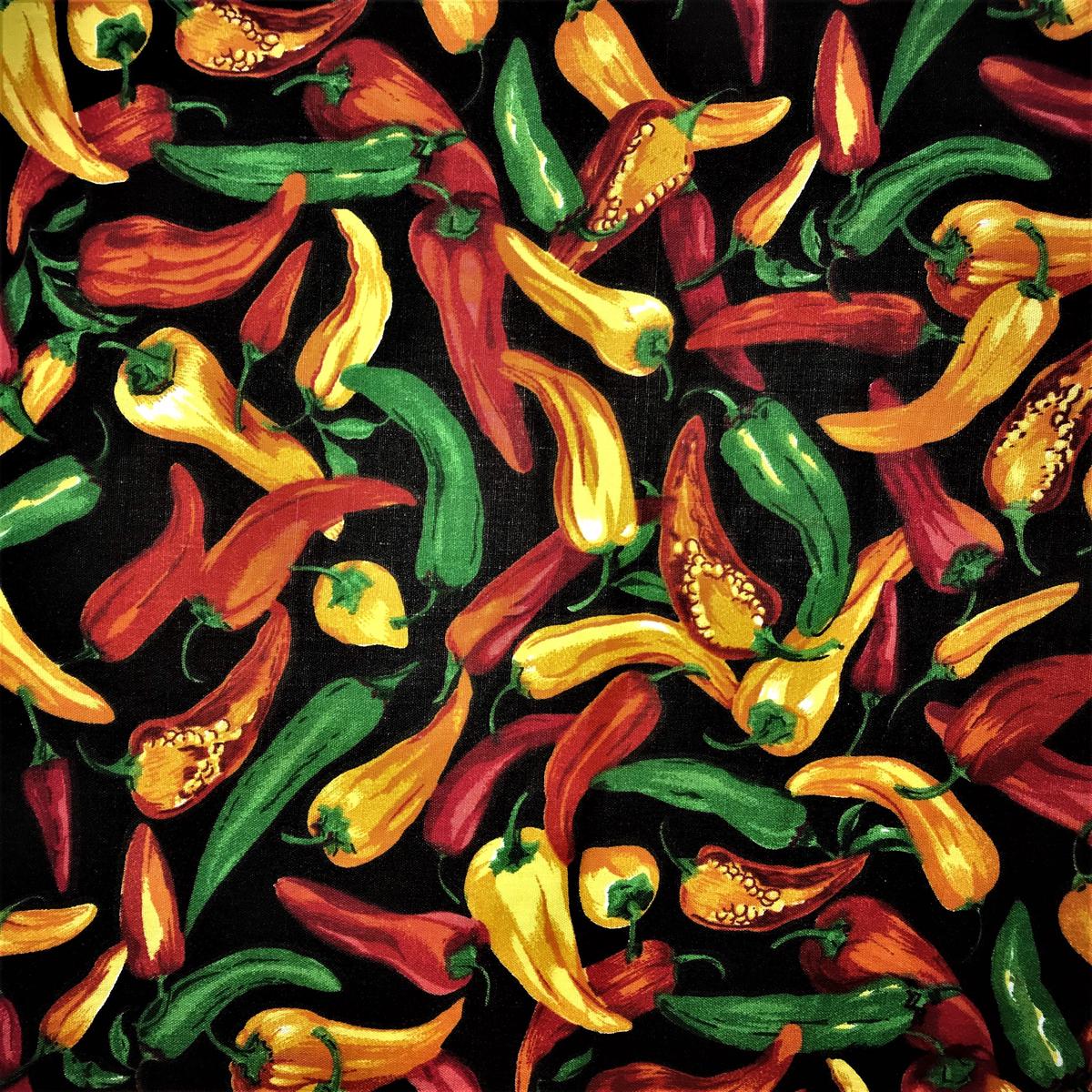 Black Chilies Poly Cotton Fabric - Black Chili Print, 59/60" Width (1 Yard)