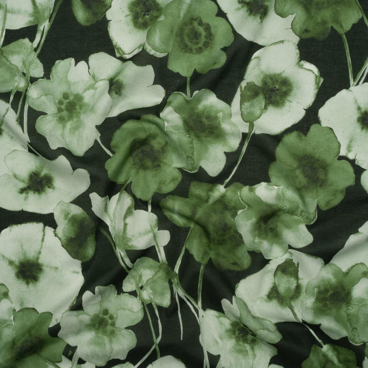 Cotton Voile - Green Painterly Flowers - Coastal Clover Print - Mood Exclusive Acadia Collection