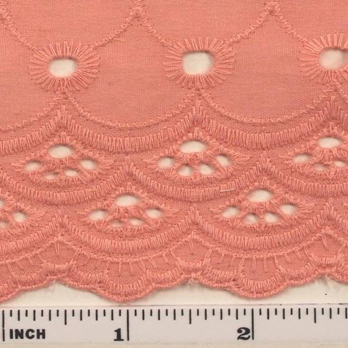 Eyelet Embroidery Peach 5K004 Cotton Polyester Fabric - Peach Eyelet Embroidery, 41/42" Width