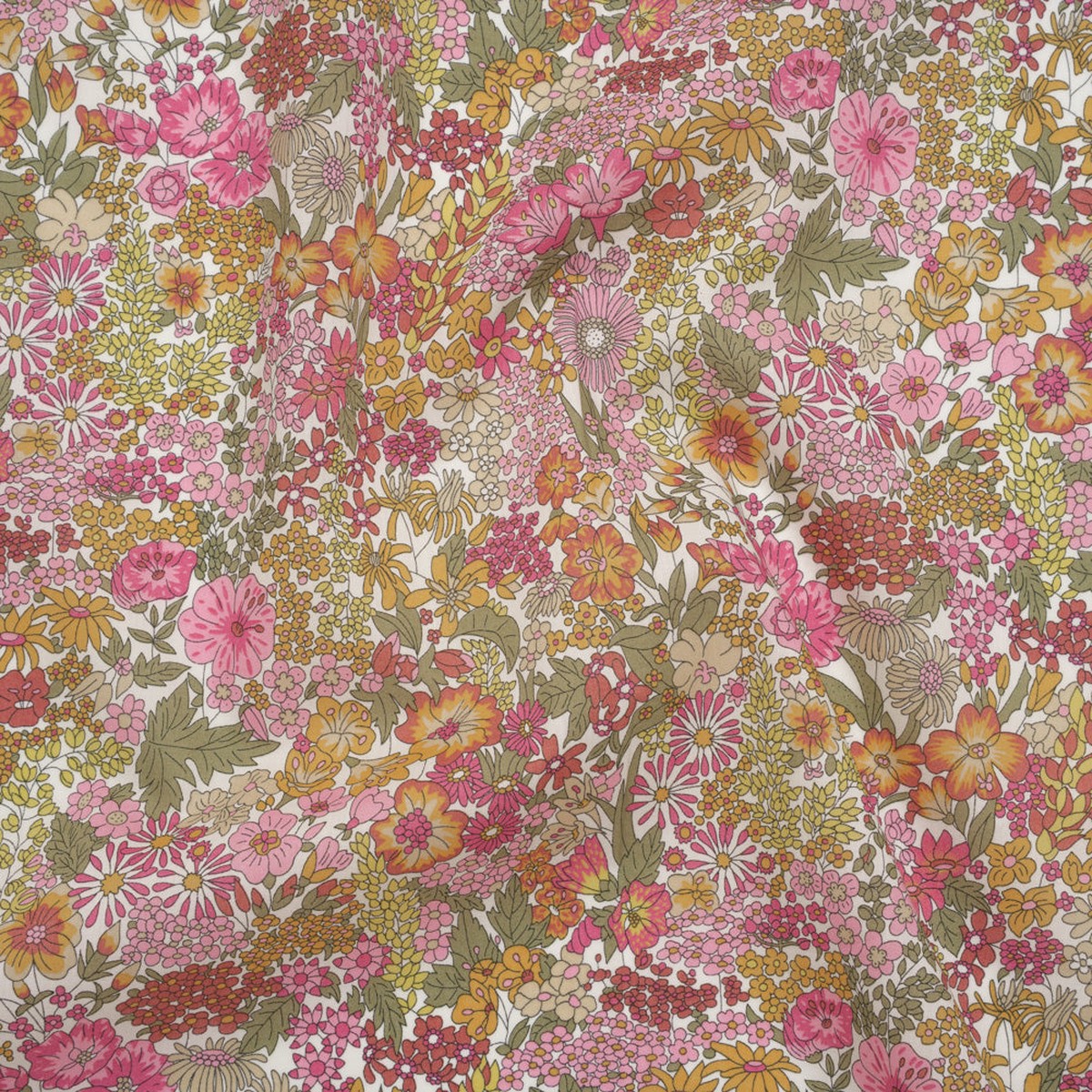 Liberty Fabrics Tana Lawn - Margaret Annie Light Pink - Baby Pink Light Orange and Sage Green Hand Drawn Florals