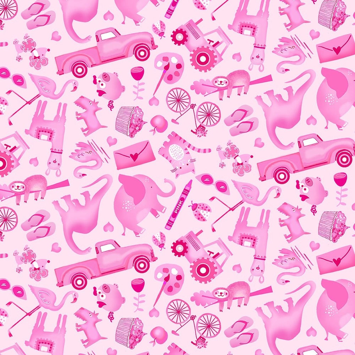 Pink I Spy Creatures & Stuff! Pale Pink Quilting Cotton