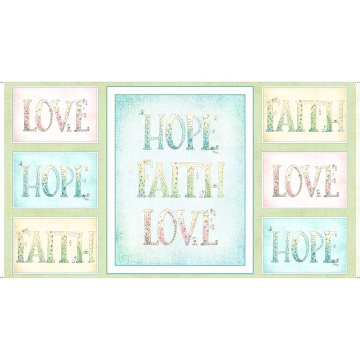 Sweet Thoughts Faith Hope Love Panel 24" Multi Stacey Yacula Quilting Treasures Cotton Fabric 1