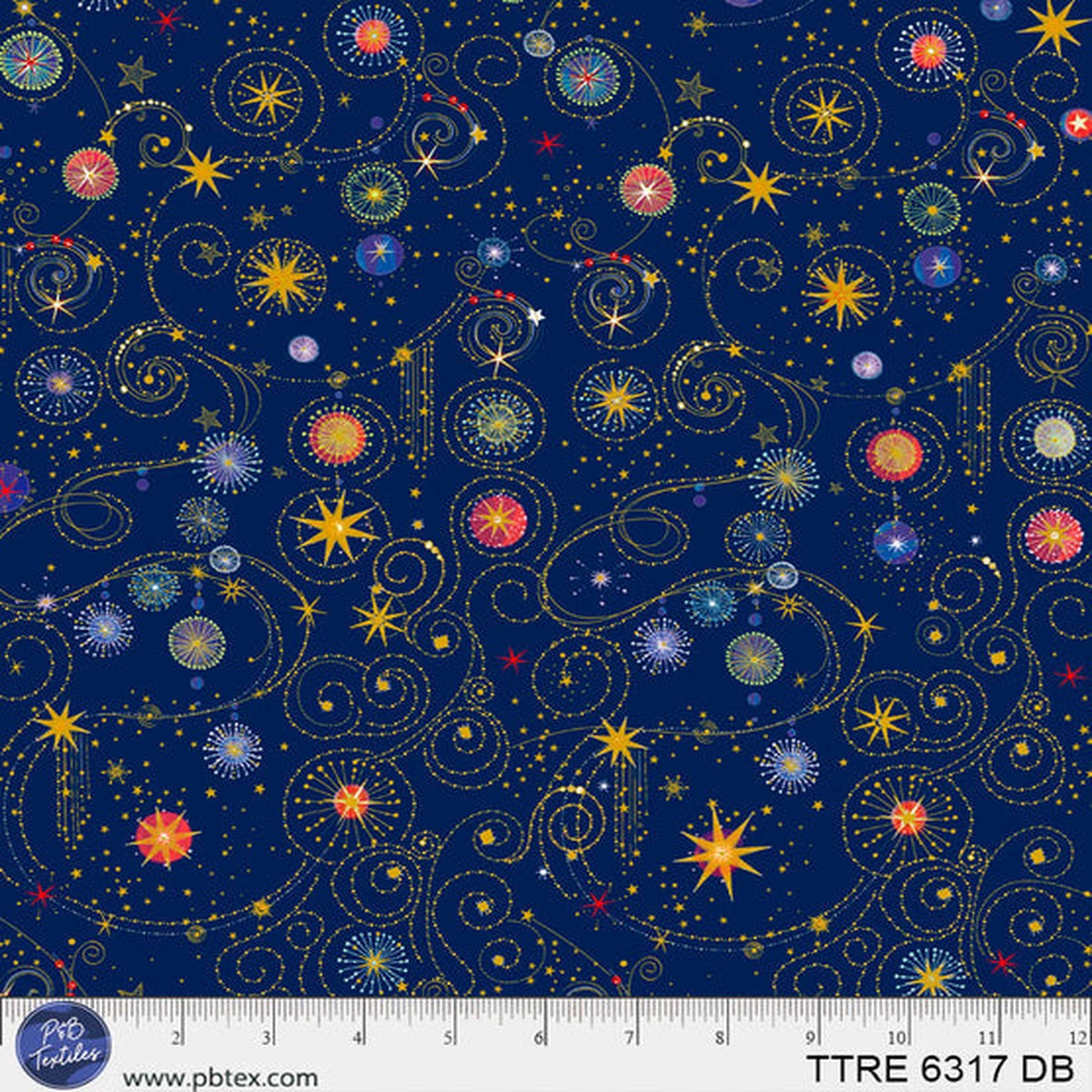 Turnowsky Treasures Scrolls and Stars Allover Dark Blue 44"/45" Cotton Fabric Per Yard