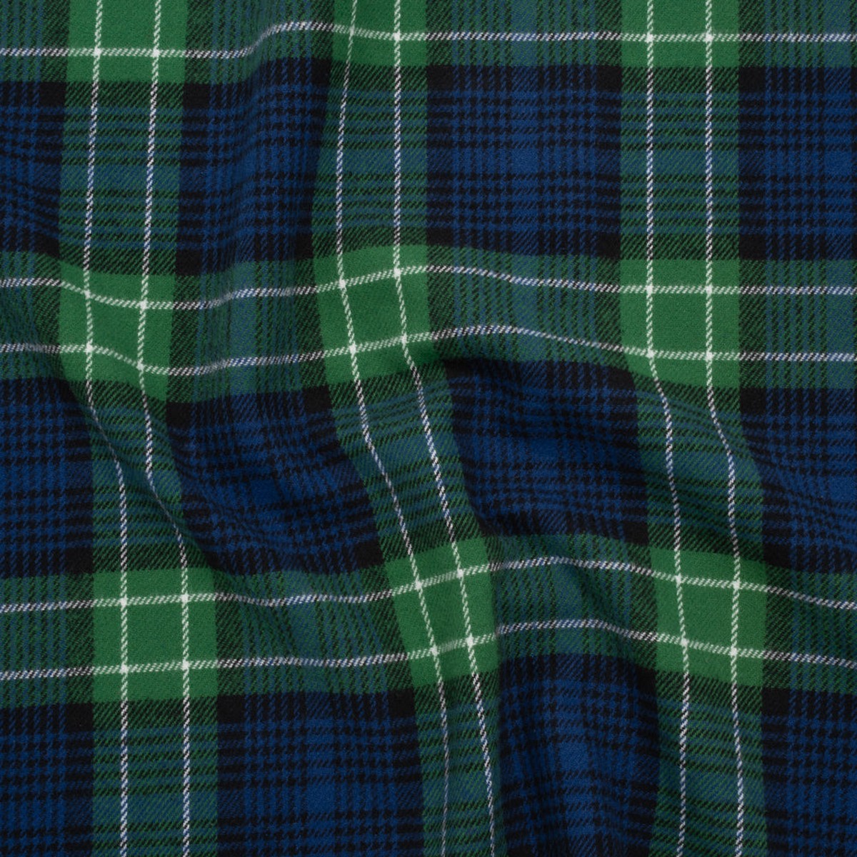 Yarn-Dyed Cotton Twill Flannel - Blue Green and Black Plaid - Deadstock
