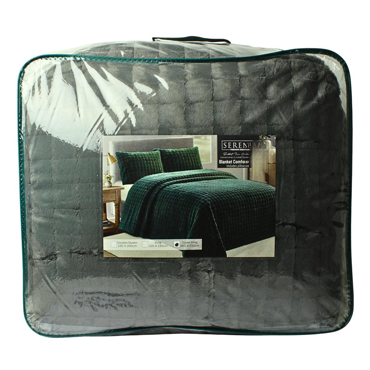 COMFORTER SERENE RABBIT FUR SAGE S/KING