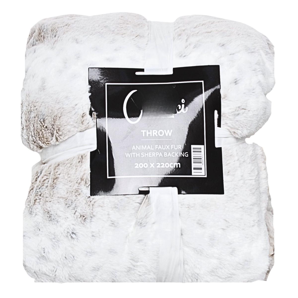 THROW ANIMAL FAUX FUR BEIGE A