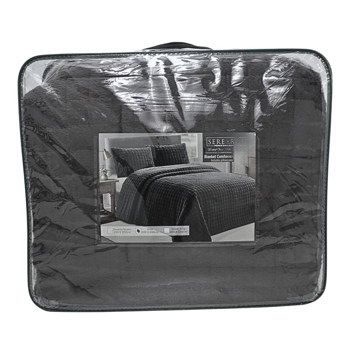 COMFORTER SERENE RABBIT FUR CHARCOAL KING