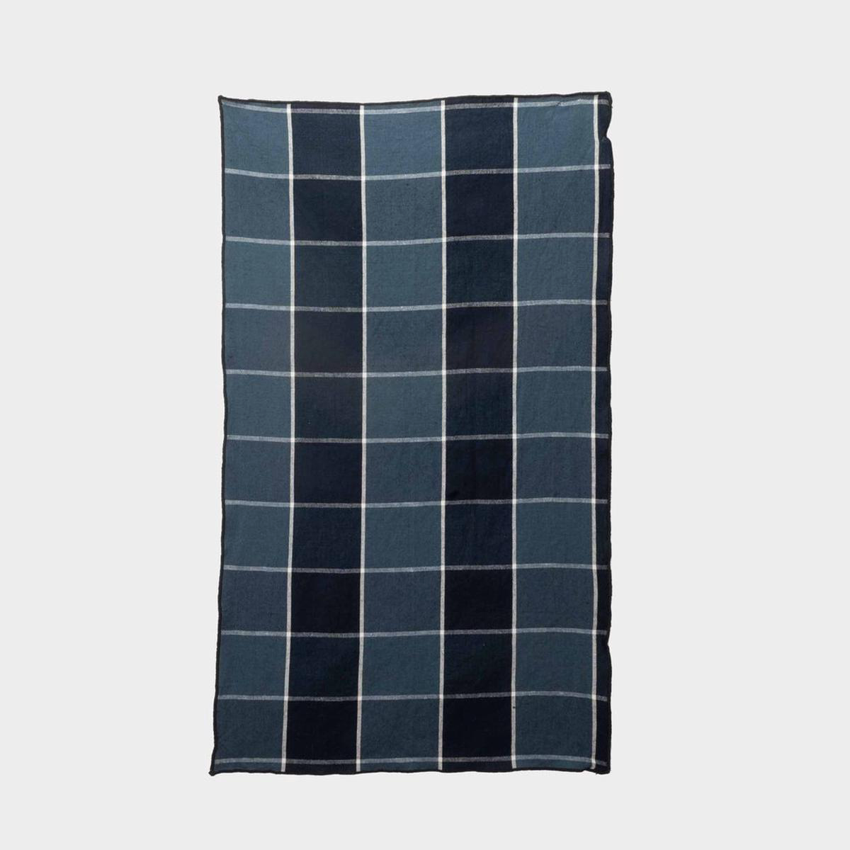 French Linen Kitchen Towel in Windowpane Plaid 8211 Petrol Black