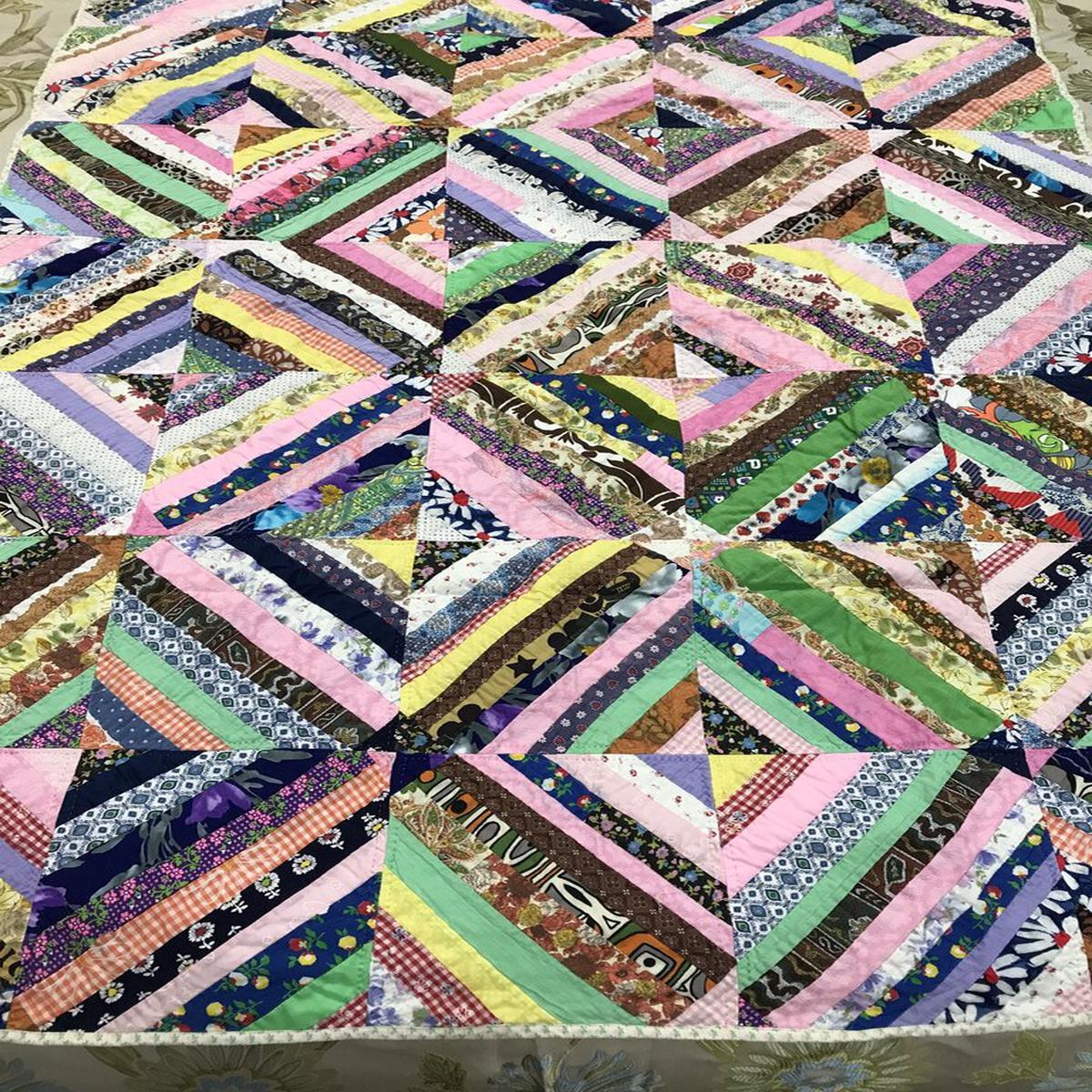 Vintage Handmade Scrap Strings Quilt