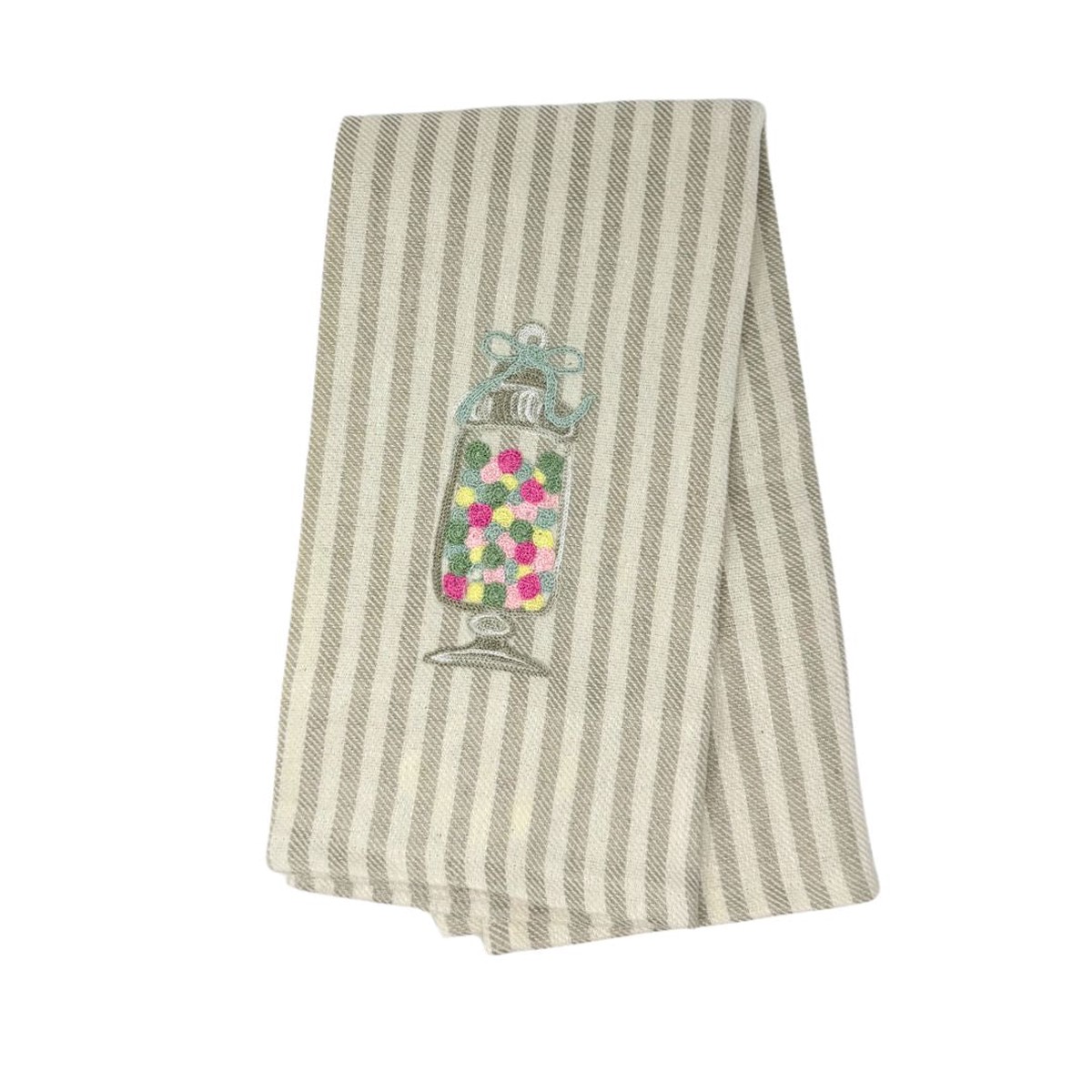 Embroidered Kitchen Towel Candy Dish Tall