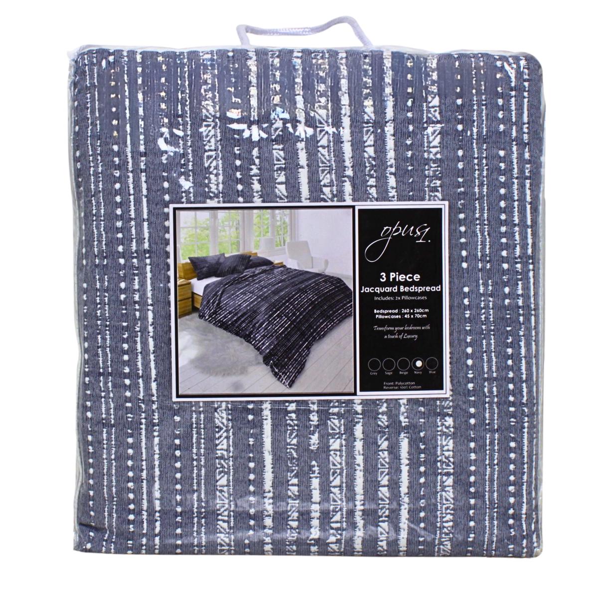 BEDSPREAD JACQUARD 3PCE A5 D/BLUE KING EACH
